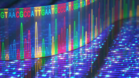 3D illustration of a method of DNA sequencing.