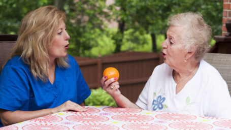 Stroke patient in apraxia speech therapy