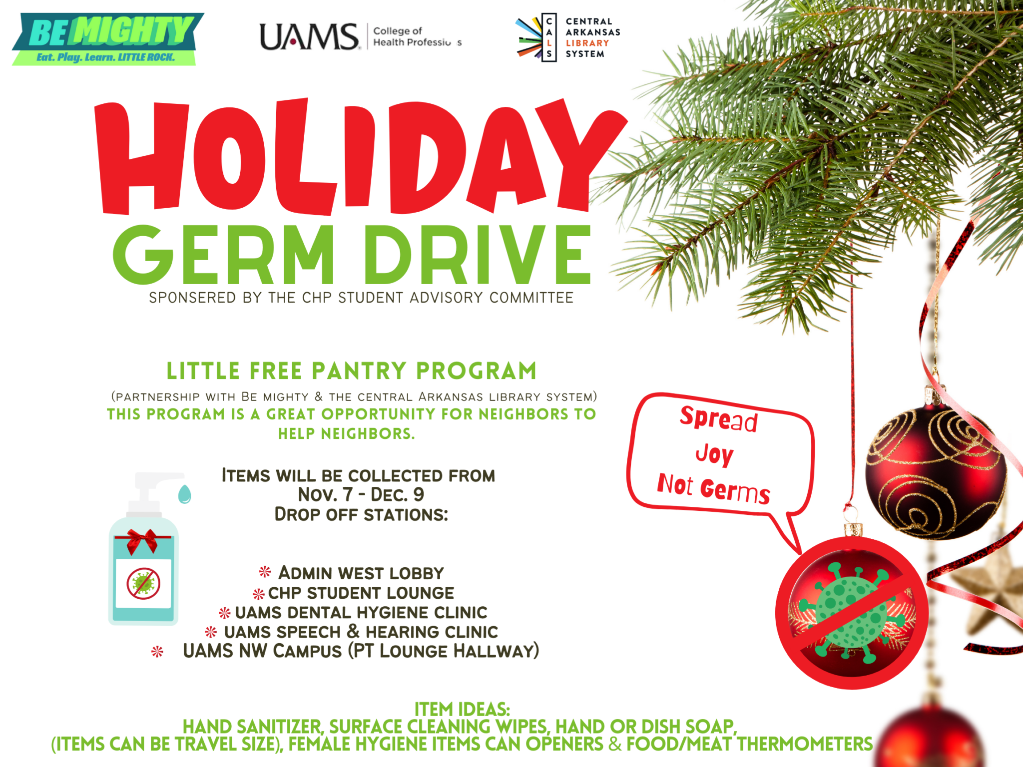 Student Advisory Committee Holiday Drive Flyer Page One